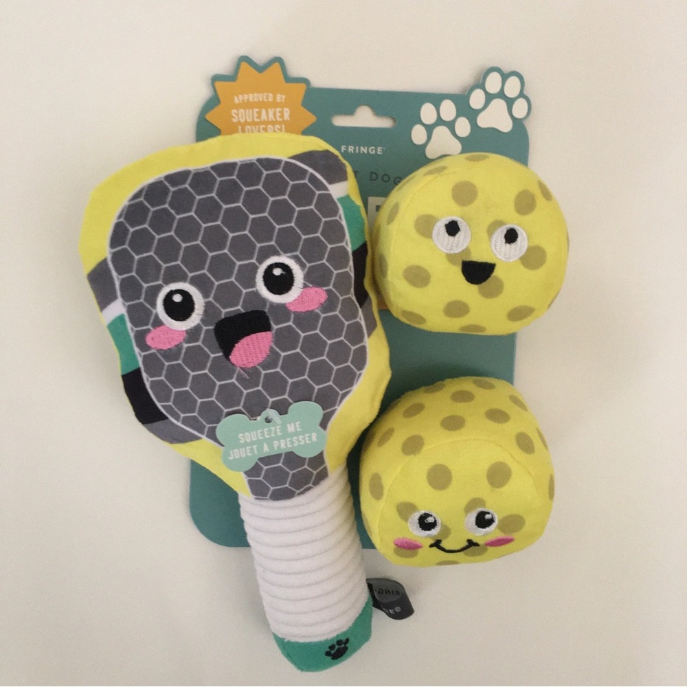 NEW 3 Dog Toys Pickle-ball Theme Plush Squeakers “Let My Paddle Do the Talking”
